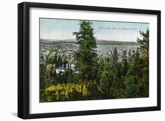 Spokane, Washington - Aerial View of City through the Woods-Lantern Press-Framed Art Print