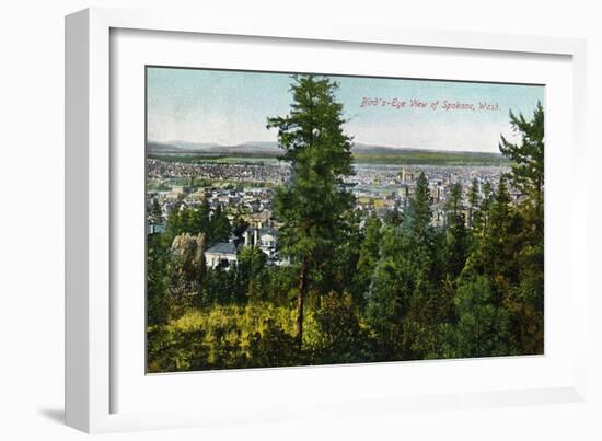 Spokane, Washington - Aerial View of City through the Woods-Lantern Press-Framed Art Print