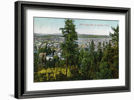 Spokane, Washington - Aerial View of City through the Woods-Lantern Press-Framed Art Print