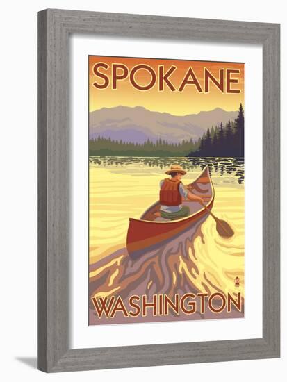 Spokane, Washington, Canoe Scene-Lantern Press-Framed Art Print