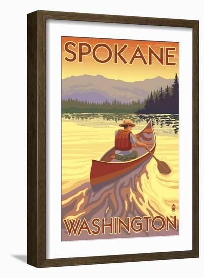 Spokane, Washington, Canoe Scene-Lantern Press-Framed Art Print