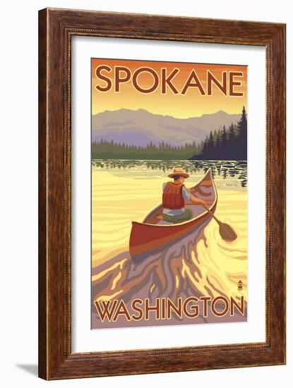 Spokane, Washington, Canoe Scene-Lantern Press-Framed Art Print