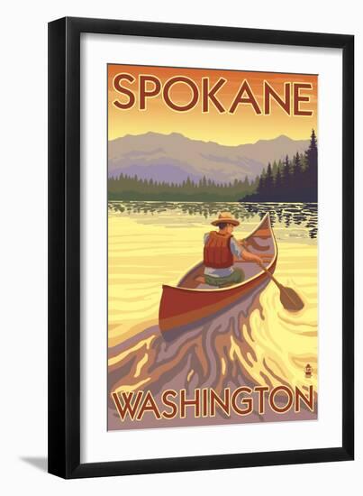 Spokane, Washington, Canoe Scene-Lantern Press-Framed Art Print