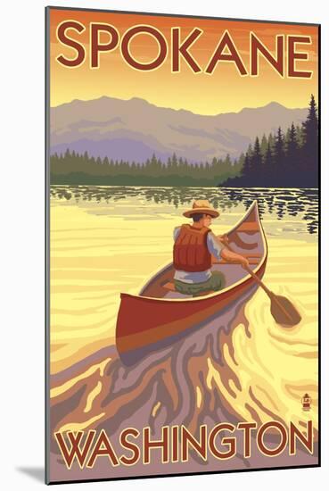 Spokane, Washington, Canoe Scene-Lantern Press-Mounted Art Print