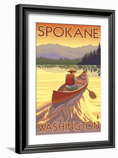 Spokane, Washington, Canoe Scene-Lantern Press-Framed Art Print