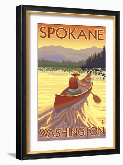 Spokane, Washington, Canoe Scene-Lantern Press-Framed Art Print