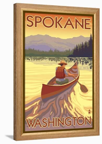 Spokane, Washington, Canoe Scene-Lantern Press-Framed Stretched Canvas