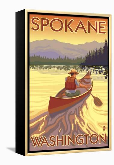 Spokane, Washington, Canoe Scene-Lantern Press-Framed Stretched Canvas