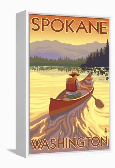 Spokane, Washington, Canoe Scene-Lantern Press-Framed Stretched Canvas