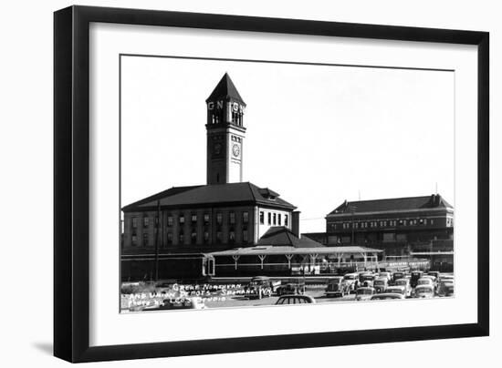 Spokane, Washington - Exterior View of Great Northern and Union Depots-Lantern Press-Framed Art Print