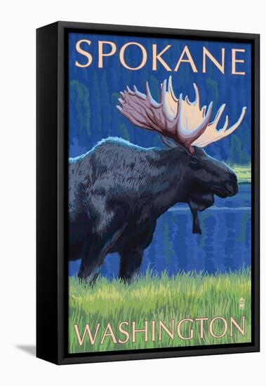 Spokane, Washington, Moose at Night-Lantern Press-Framed Stretched Canvas