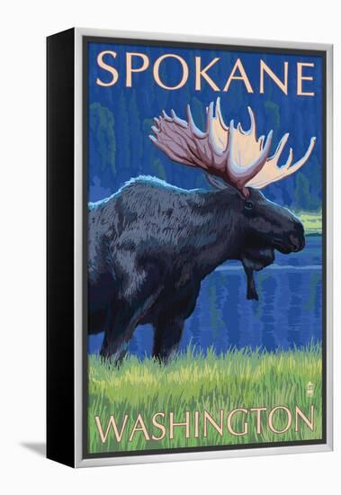 Spokane, Washington, Moose at Night-Lantern Press-Framed Stretched Canvas