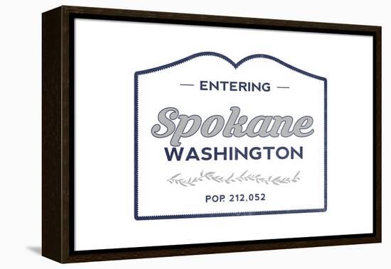 Spokane, Washington - Now Entering (Blue)-Lantern Press-Framed Stretched Canvas