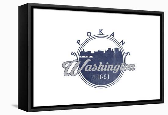 Spokane, Washington - Skyline Seal (Blue)-Lantern Press-Framed Stretched Canvas