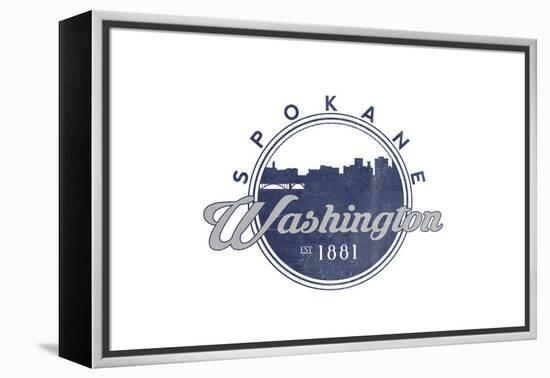 Spokane, Washington - Skyline Seal (Blue)-Lantern Press-Framed Stretched Canvas