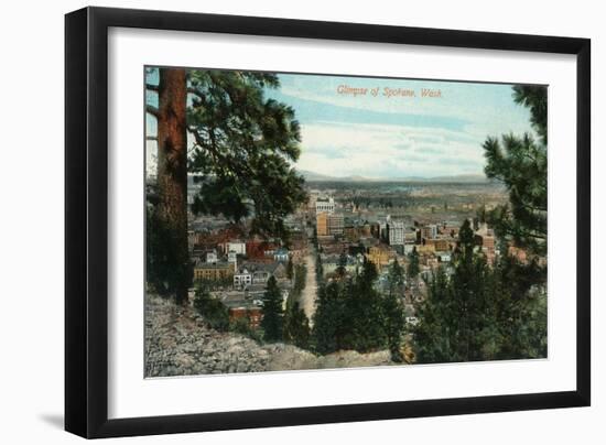 Spokane, Washington - View of City Through the Trees-Lantern Press-Framed Art Print