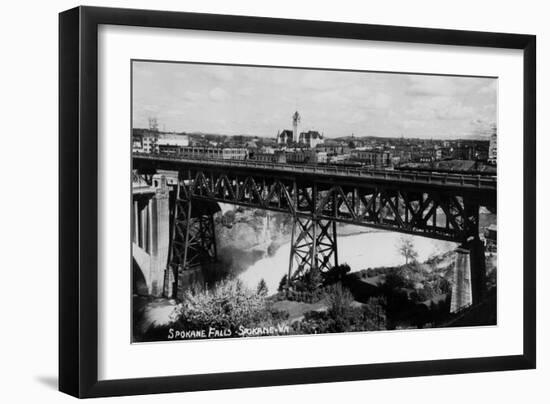 Spokane, Washington - View of Spokane Falls and Bridge-Lantern Press-Framed Art Print