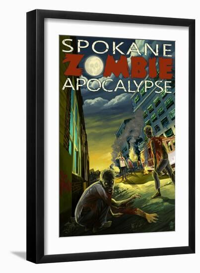 Spokane, Washington - Zombie Apocalypse-Lantern Press-Framed Art Print