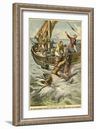 Sponge Diver Loses Leg to a Shark-Paul Dufresne-Framed Art Print