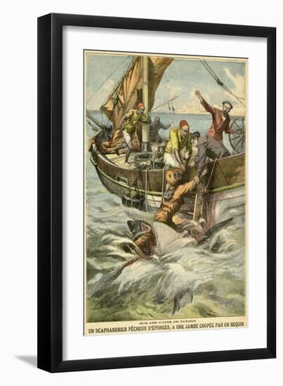 Sponge Diver Loses Leg to a Shark-Paul Dufresne-Framed Art Print