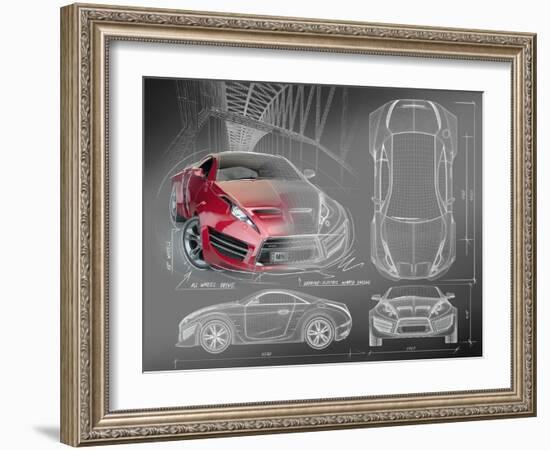 Sports Car Blueprints for Concept Car-Misha-Framed Art Print