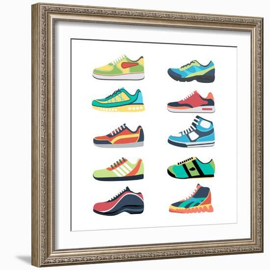 Sports Shoes Vector Set. Fashion Sportwear, Everyday Sneaker, Footwear Clothing Illustration-MSSA-Framed Premium Giclee Print