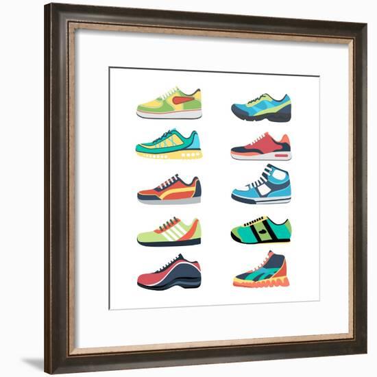 Sports Shoes Vector Set. Fashion Sportwear, Everyday Sneaker, Footwear Clothing Illustration-MSSA-Framed Premium Giclee Print