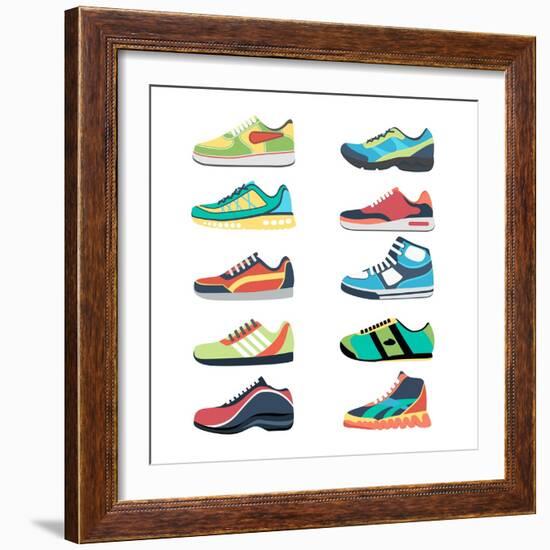 Sports Shoes Vector Set. Fashion Sportwear, Everyday Sneaker, Footwear Clothing Illustration-MSSA-Framed Premium Giclee Print
