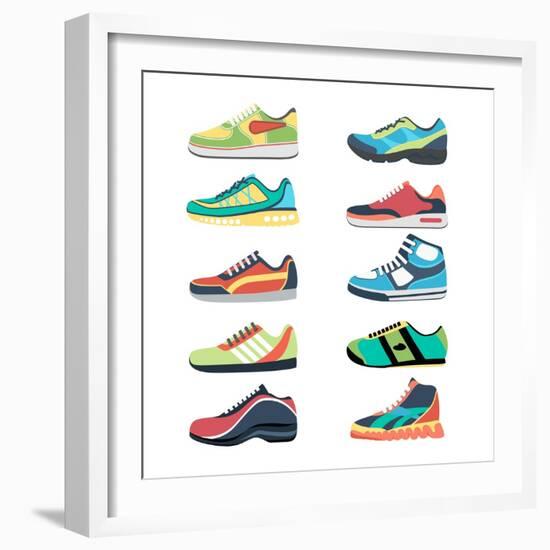 Sports Shoes Vector Set. Fashion Sportwear, Everyday Sneaker, Footwear Clothing Illustration-MSSA-Framed Premium Giclee Print