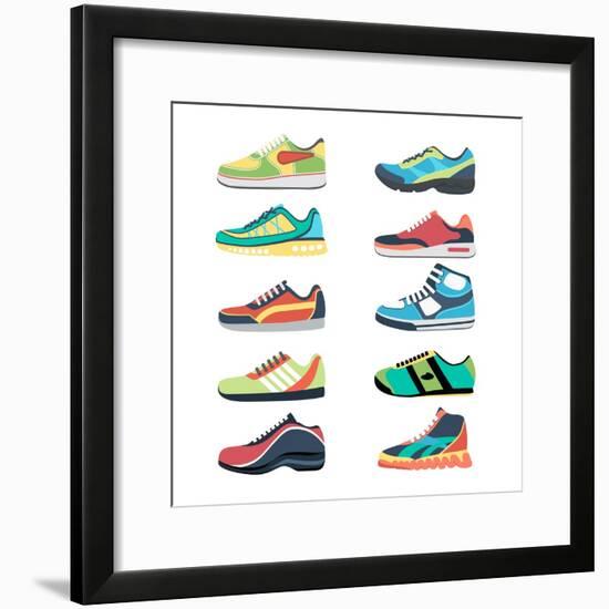 Sports Shoes Vector Set. Fashion Sportwear, Everyday Sneaker, Footwear Clothing Illustration-MSSA-Framed Premium Giclee Print