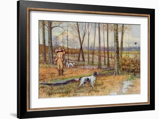 Sportsman with His English Setters Hunting Woodcock, Circa 1900-null-Framed Giclee Print