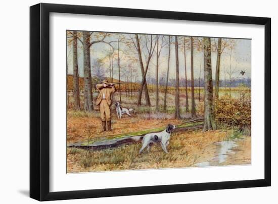 Sportsman with His English Setters Hunting Woodcock, Circa 1900-null-Framed Giclee Print