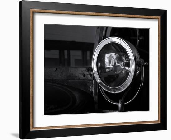 Spotlight on an old fire truck at historic Chippewa City, Cook County, Minnesota, USA-null-Framed Photographic Print