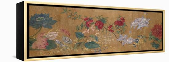 Sprays of Blossoming Prunus, Chrysanthemums, Peonies, Hydrangea, Lotus, Further Flowers and Foliage-Jiang Tingzi (After)-Framed Premier Image Canvas