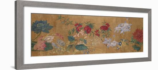 Sprays of Blossoming Prunus, Chrysanthemums, Peonies, Hydrangea, Lotus, Further Flowers and Foliage-Jiang Tingzi (After)-Framed Giclee Print