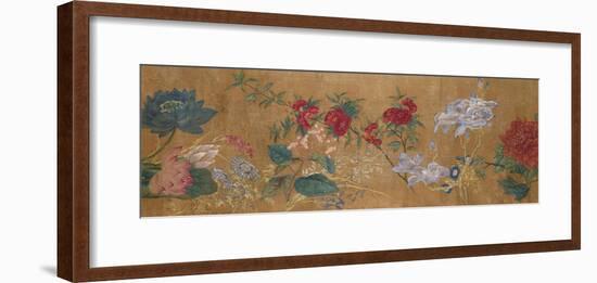 Sprays of Blossoming Prunus, Chrysanthemums, Peonies, Hydrangea, Lotus, Further Flowers and Foliage-Jiang Tingzi (After)-Framed Premium Giclee Print