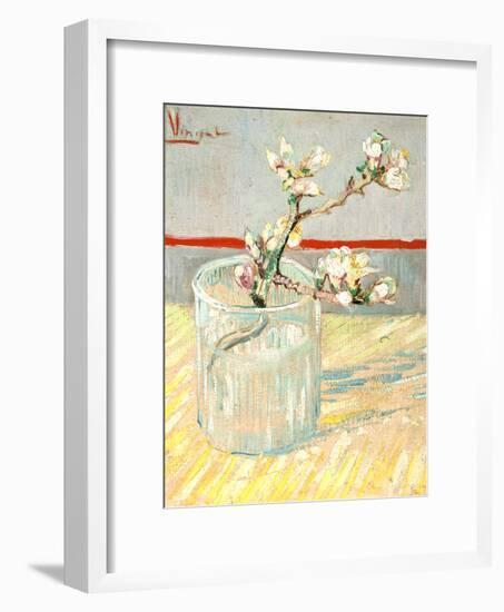 Sprig of Flowering Almond Blossom in a Glass, 1888-Vincent van Gogh-Framed Premium Giclee Print