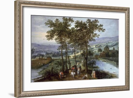 Spring, a Landscape with Elegant Company on a Tree-Lined Road-Joos de Momper and Jan Brueghel-Framed Giclee Print