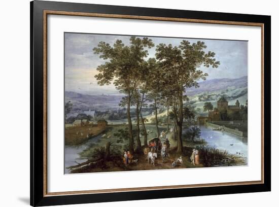 Spring, a Landscape with Elegant Company on a Tree-Lined Road-Joos de Momper and Jan Brueghel-Framed Giclee Print