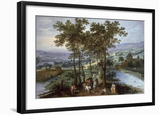 Spring, a Landscape with Elegant Company on a Tree-Lined Road-Joos de Momper and Jan Brueghel-Framed Giclee Print