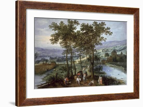 Spring, a Landscape with Elegant Company on a Tree-Lined Road-Joos de Momper and Jan Brueghel-Framed Giclee Print