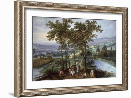 Spring, a Landscape with Elegant Company on a Tree-Lined Road-Joos de Momper and Jan Brueghel-Framed Giclee Print