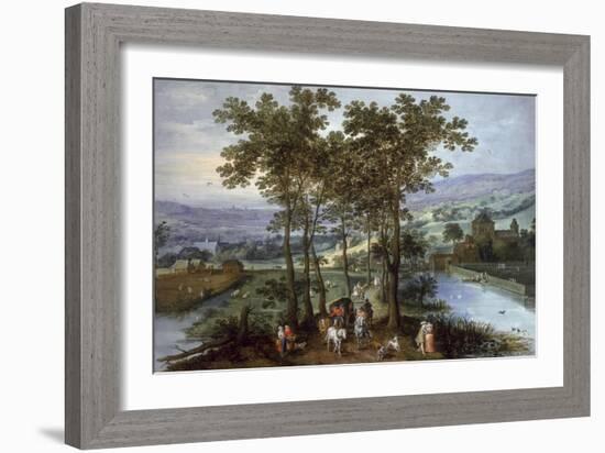 Spring, a Landscape with Elegant Company on a Tree-Lined Road-Joos de Momper and Jan Brueghel-Framed Giclee Print