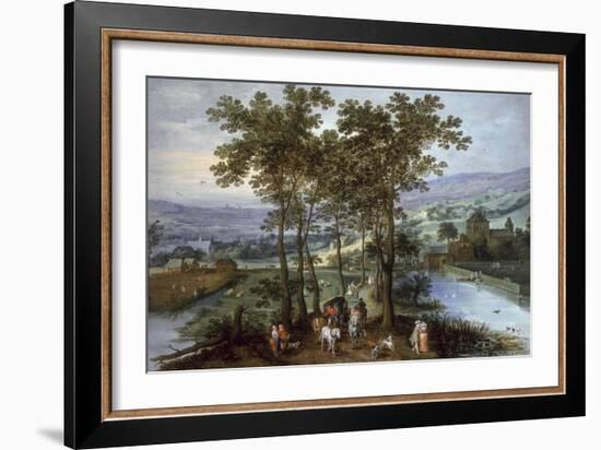 Spring, a Landscape with Elegant Company on a Tree-Lined Road-Joos de Momper and Jan Brueghel-Framed Giclee Print