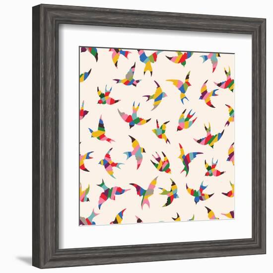 Spring Birds Seamless Pattern. Colorful Texture on White Background-tets-Framed Art Print