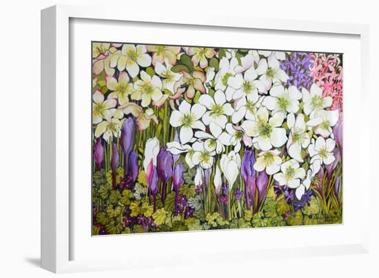 Spring Border: Hellebores, Crocus and Violets-Joan Thewsey-Framed Giclee Print