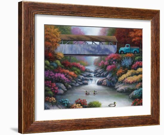 Spring Covered Bridge-John Zaccheo-Framed Giclee Print