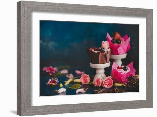 Spring Cupcakes with Roses-Dina Belenko-Framed Photographic Print