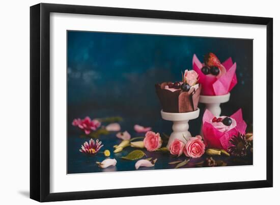 Spring Cupcakes with Roses-Dina Belenko-Framed Photographic Print