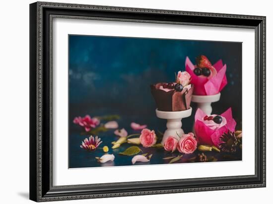 Spring Cupcakes with Roses-Dina Belenko-Framed Photographic Print